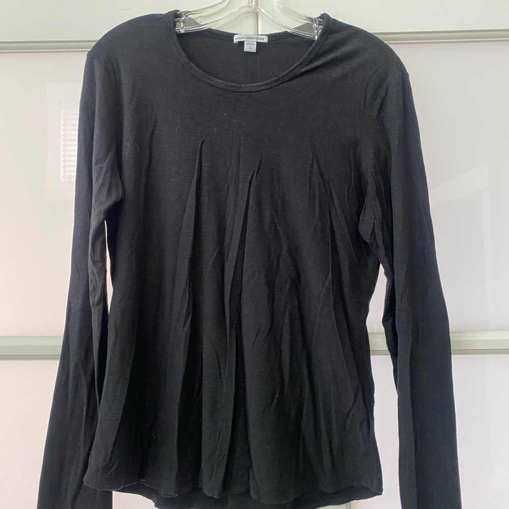 James Perse Black Pleated Long Sleeve T-Shirt